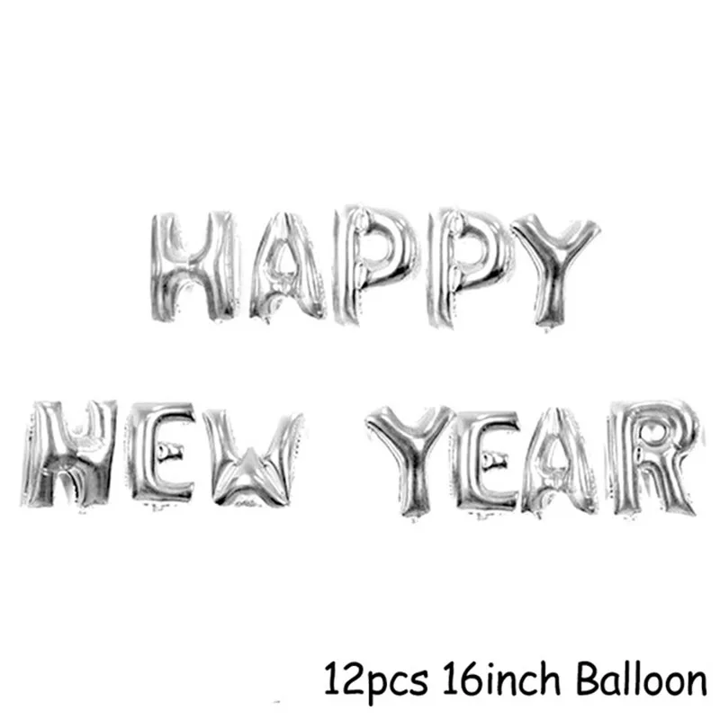 Золотые воздушные шары с новогодним баннером, вечерние украшения года, реквизит для фотостудии, бумажные соломинки для напитков - Цвет: 1set Silver HNY