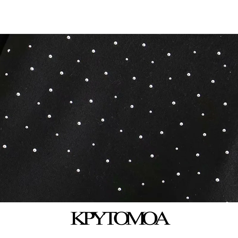  Vintage Stylish Studded Applique Cropped Sweatshirts Women 2020 Fashion O Neck Long Sleeve Female P