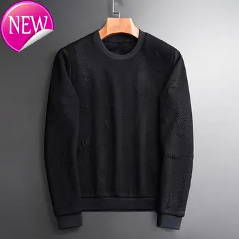 

round Black sweatshirt, collar, men's luxury jacquard, winter sweatshirt, men's large 4XL