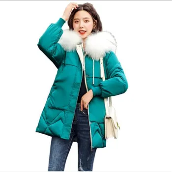 

Warm Zipper Parkas Women Winter Jacket Loose 2019 New Fashion Winter Hooded Fur Collar Medium-Long Down Cotton Coat Mujer H003