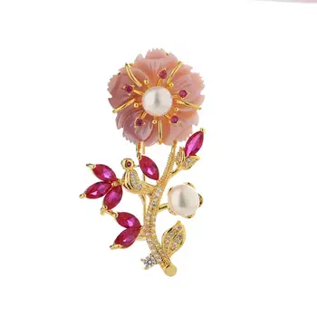 

Fashion Freshwater Pearl Brooch for Women Pink Flower Pin Brooches Christmas Gift Accessories Ladies Brooches Pins
