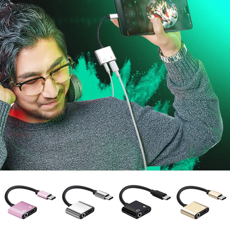 Адаптер с аудиоразъемом до 3,5 мм Кабели 2 в 1 тип наушников C USB-C AUX аудио высококачественный алюминиевый сплав