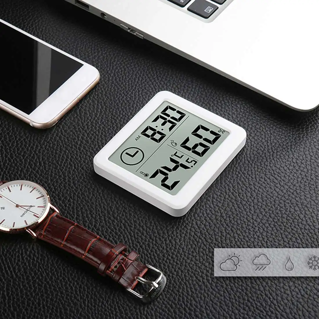 Multifunction Thermometer Hygrometer Automatic Electronic Temperature Humidity Monitor Clock 3.2inch Large LCD Screen
