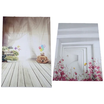 

1M x 1.5M Lovely Bear Floor Balloon Backdrops & 5X7FT White Backdrop Board White Studio Cloth Flower Rattan Corridor