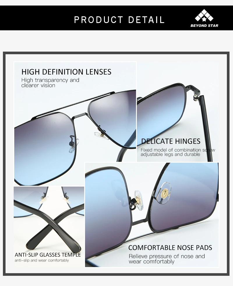 BEYONDSTAR 2019 Classic Black Square Sunglasses Retro Men Italian Design Metal Frame Sun Glasses For Women High Quality G28091