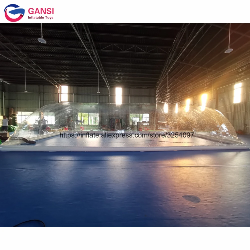 Günstige PVC plane aufblasbare klare luft zelt für schwimmbad abdeckung outdoor blase zelte aufblasbare pool abdeckung zelt