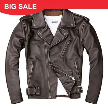

2020 Vintage Brown Men Short Motorcycle Leather Jacket Plus Size XXXXL Genuine Cowhide Slim Fit Biker's Coat FREE SHIPPING