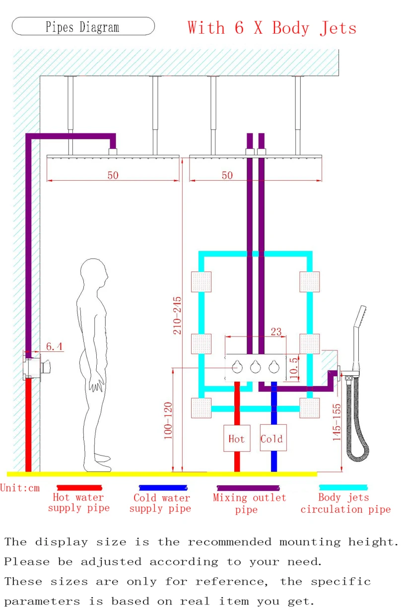 三手轮冷热预埋主体（接双功能吊顶顶喷，侧喷和手持）-Model