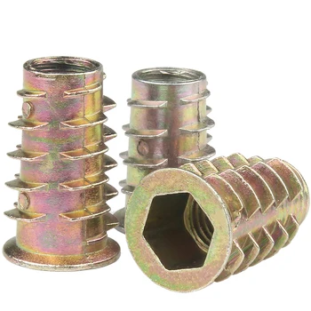 

Zinc Alloy wood insert nut with thread M4-M10 round flanged Hex Drive Head nut for furniture screw conector fixed Hardware