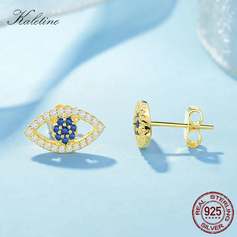 Женские серьги гвоздики KALETINE Lucky Evil Eye из стерлингового серебра 925 пробы с синим