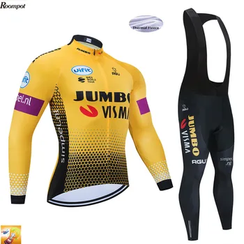 

TEAM Winter 2020 JUMBO Thermal Fleece Cycling Jersey Bike Pants Set Mens 16D Pads Ropa Ciclismo Cycling Wear Maillot Culotte