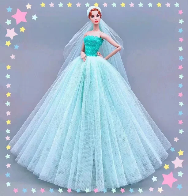 case for barbie doll clothes Princess dress trailing wedding bride marriage dress for barbie accessories toys house ornaments see chart6