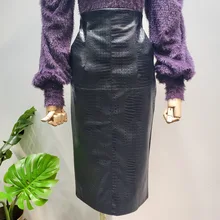 Модная Новая мягкая искусственная кожа с крокодиловым узором, осенняя и зимняя темпераментная длинная юбка с высокой талией
