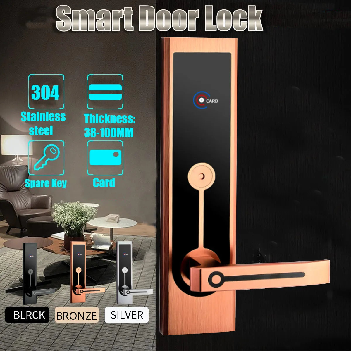 

Smart Door Lock Modern Apartment Stainless Steel Anti-Corrosion IC Magnetic Card Lock For Home Hotel New