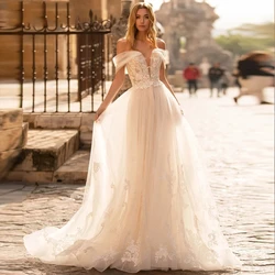 Fivsole Off Shoulder A-Line Wedding Dresses 2021 Fashion Appliques Beach Boho Wedding Gowns Custom Plus Size Lace-up Bride Dress