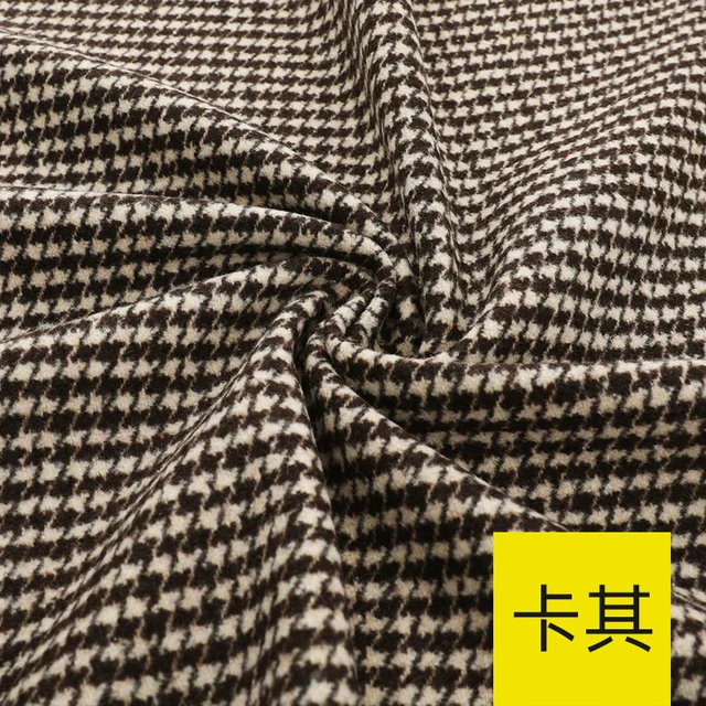 Width 150cm Tweed Wool Polyester Blend Tartan Plaid Houndstooth Fabric England Woolen Clothing Material For Coat Vest Cloth Khaki