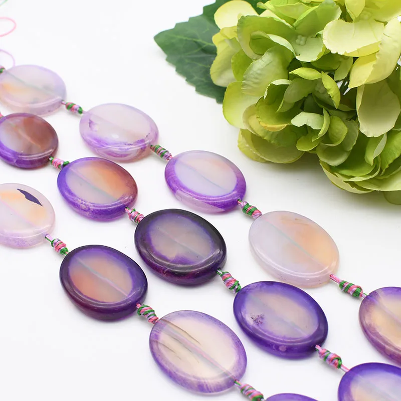 

2strands/lot Smooth Oval Purple binding agate natural stone beads For DIY Necklace Bracelet Jewelry Making 15" Free Shipping