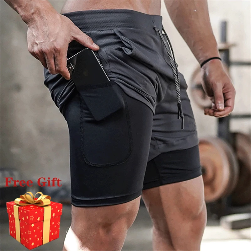 2021 Camo Running Shorts Men 2 In 1 Double-deck Quick Dry GYM Sport Shorts Fitness Jogging Workout Shorts Men Sports Short Pants