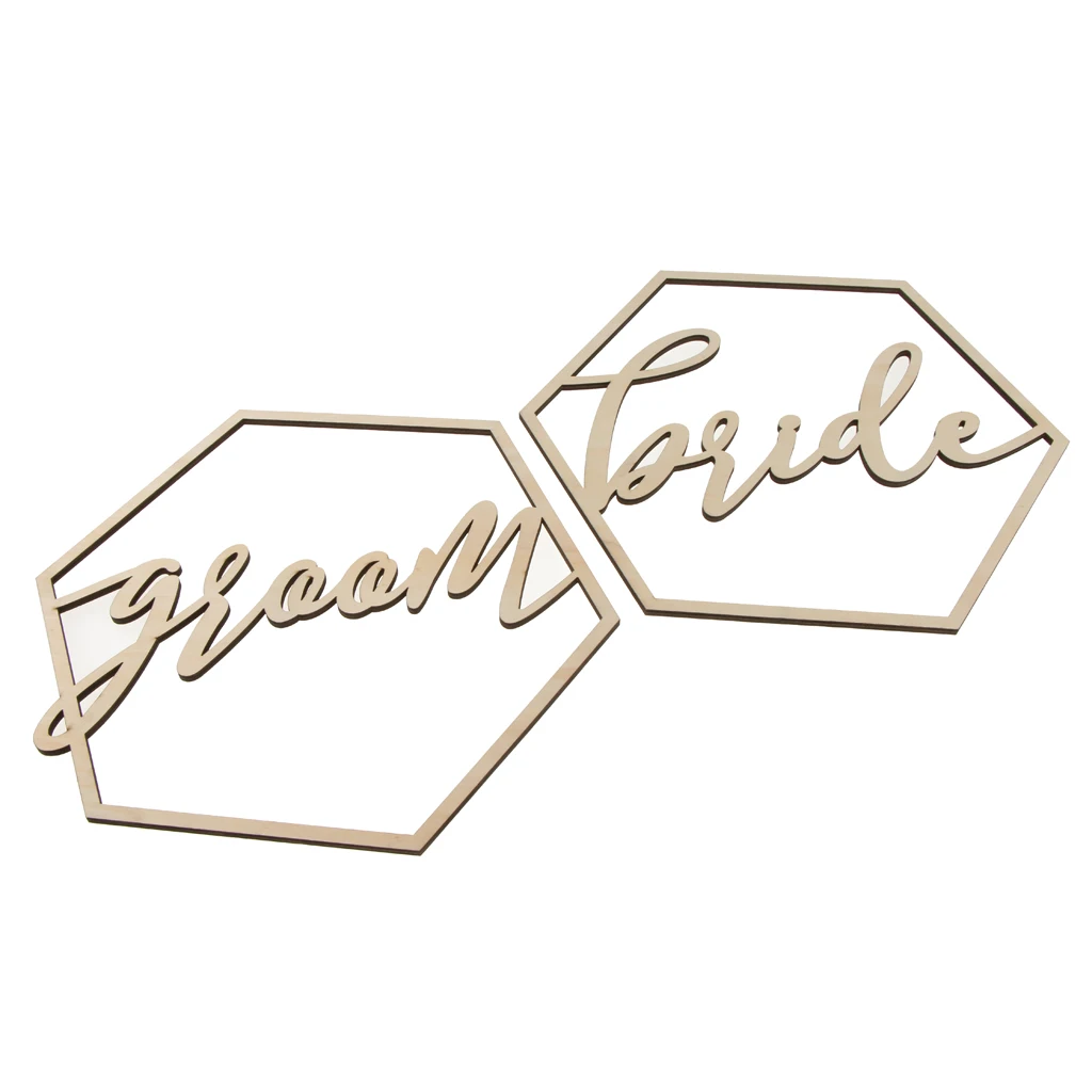 2 Pieces Hexagon Bride Groom Chair Signs Wooden Wedding Hanging Signs for Wedding Chairs Decoration