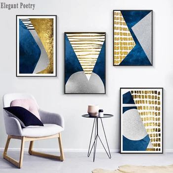 

Geometric Blue Golden Canvas Posters and Prints Abstract Painting Nordic Style Wall Pictures for Living Room Modern Home Decor