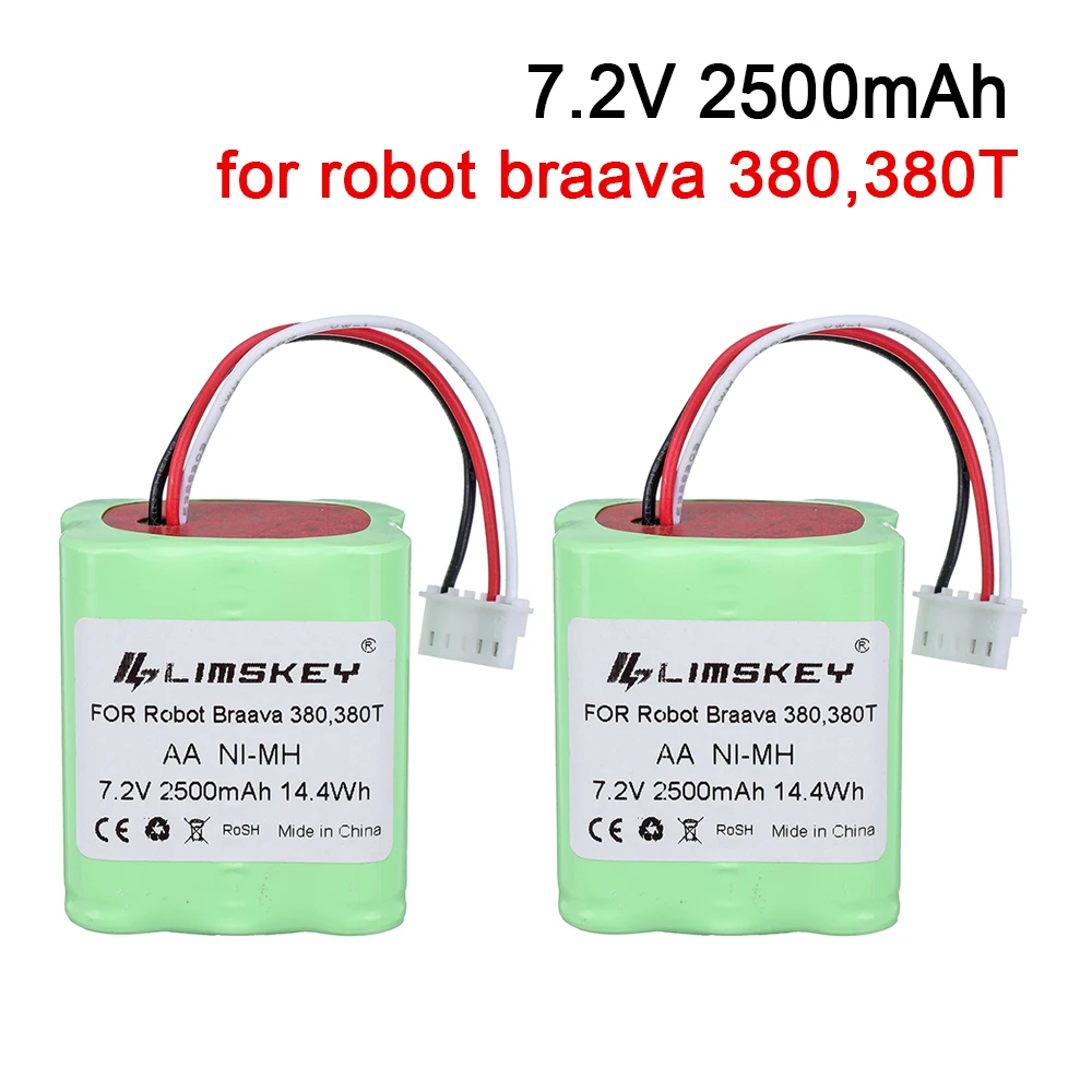 

2.5Ah 2500 мА/ч, металл-гидридных или никель 7,2 V Батарея для iRobot Roomba Braava 380 380 т мятный 5200 5200C моющий робот-2 шт.