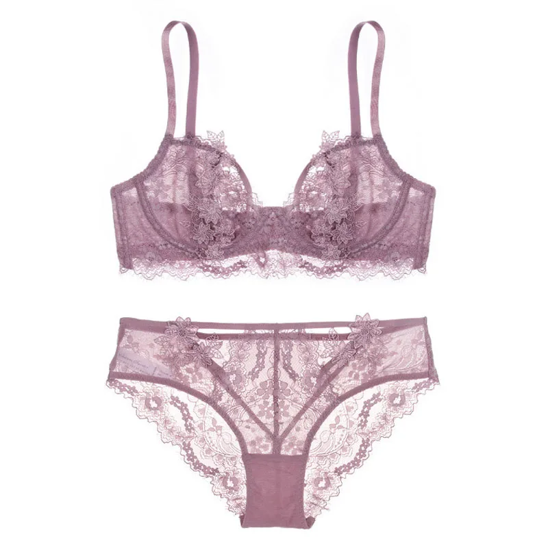 Purple CINOON, новое нижнее белье, сексуальный комплект нижнего белья, женский бюстгальтер, пуш-ап, бюстгальтер с чашечками 3/4, комплект нижнего белья, кружевной бюстгальтер с вышивкой и трусики - Цвет: Purple