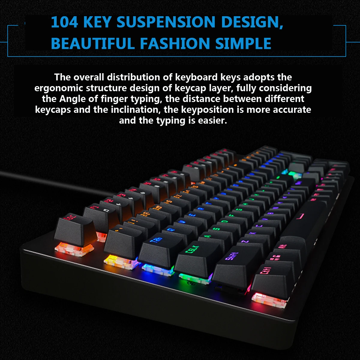 104 клавиш USB2.0 Проводная Механическая клавиатура черный, синий, красный, коричневый переключатель для WIN2000, WIN XP, VISTA, WIN7, WIN8, WIN10, IOS и т. Д