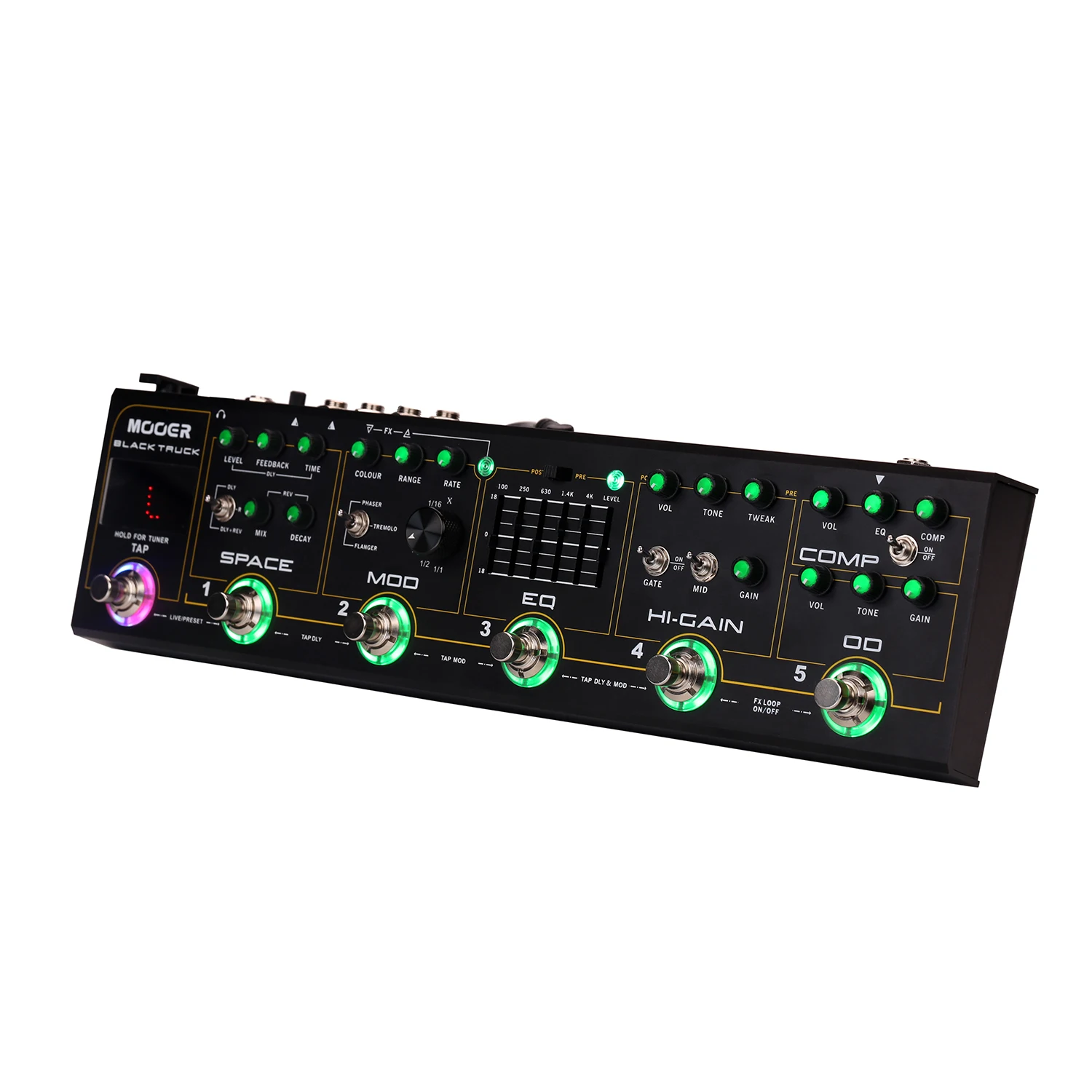 MOOER черный грузовик 6-in-1 комбинированный педаль для гитары для создания спецэффектов компрессор+ Overdrive+ искажения+ EQ+ модуляции+ отложенный сигнал/реверберации