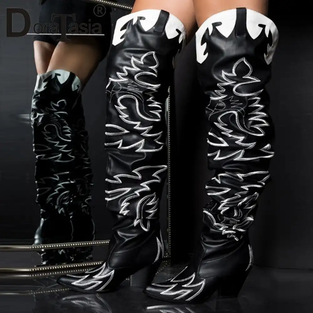 printed over the knee boots