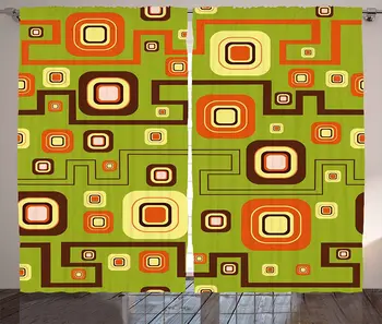 

Geometric Window Curtains Abstract Artwork of Many Squares and The Maze Illustration Retro Design Living Room Decor Bedroom
