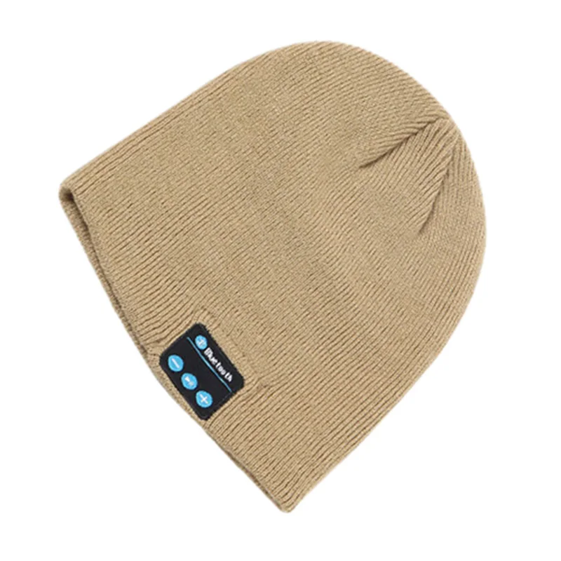 Khaki Модные вязаные шапки унисекс с Bluetooth, гарнитура, беспроводные зимние вязаные шапки, женские уличные шапочки с Bluetooth - Цвет: Khaki