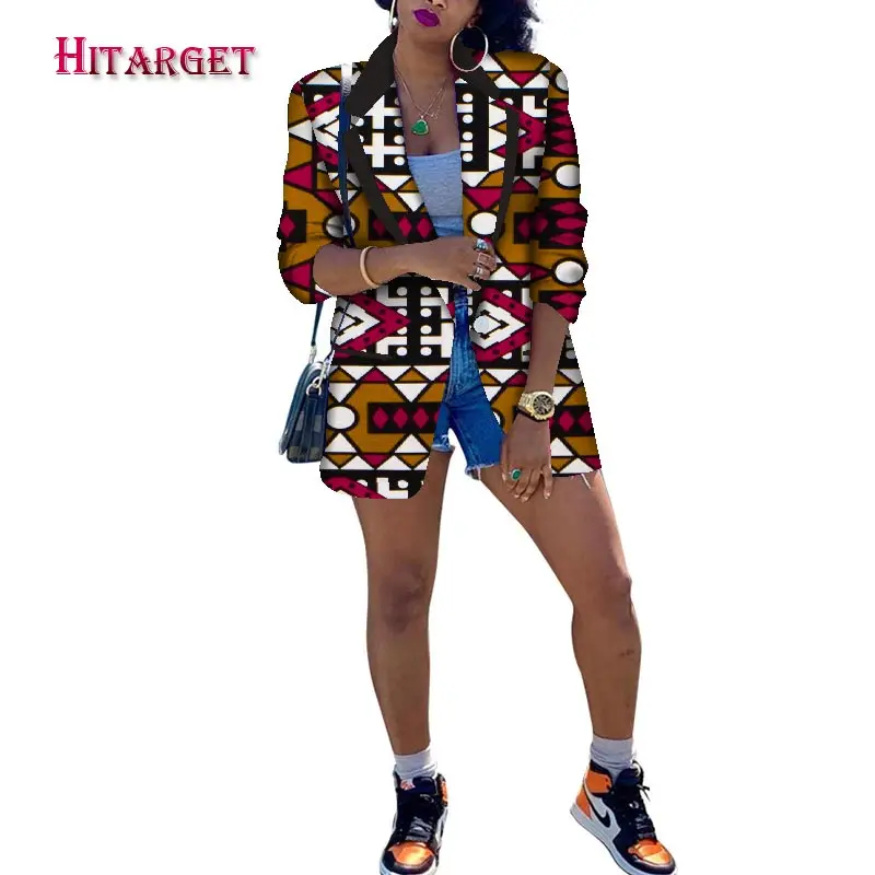 Женский традиционный блейзер с принтом в африканском стиле, приталенный пиджак,, зубчатый воротник, Женские повседневные блейзеры, пальто, Дашики, одежда WY5767