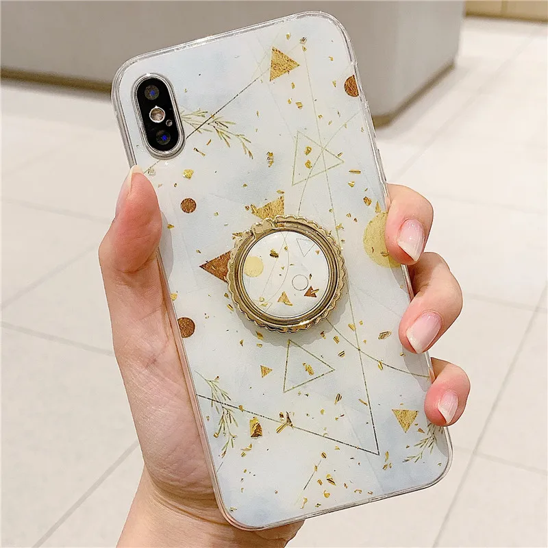 FingerRing Стенд чехол для телефона для iPhone 11 Xs Max чехол Золотая фольга цветочный силиконовый мягкий чехол для iPhone XR 7 Plus 8 6 держатель чехол s - Цвет: B