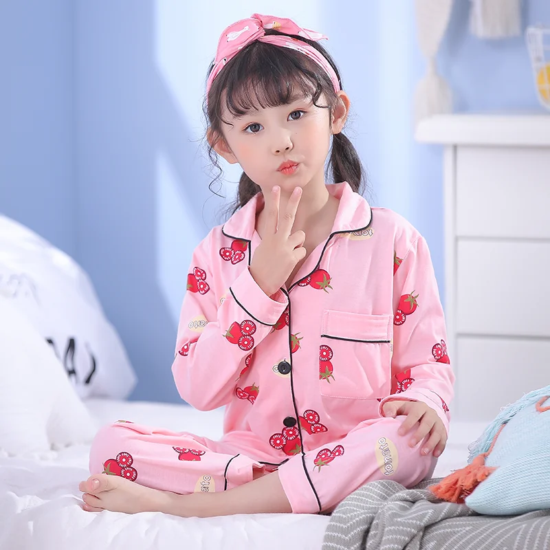 cotton nightgowns 2020 Spring Kids Homewear Long Sleeve Cartoon Pajamas Suit Fashion Printed Girls Sleepwear Cardigan Boys Casual Pyjamas Set custom pajama sets	 Sleepwear & Robes