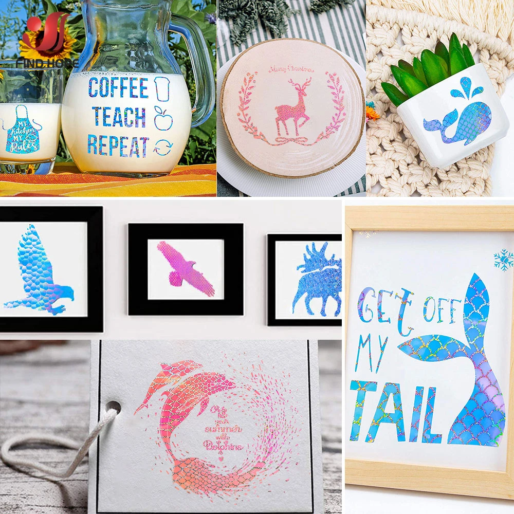 Holographic Adhesive Craft Vinyl for Cut Easy to Weed & Transfer Iridescent Film for Home Decor Logo Letters Car Glass Sheets