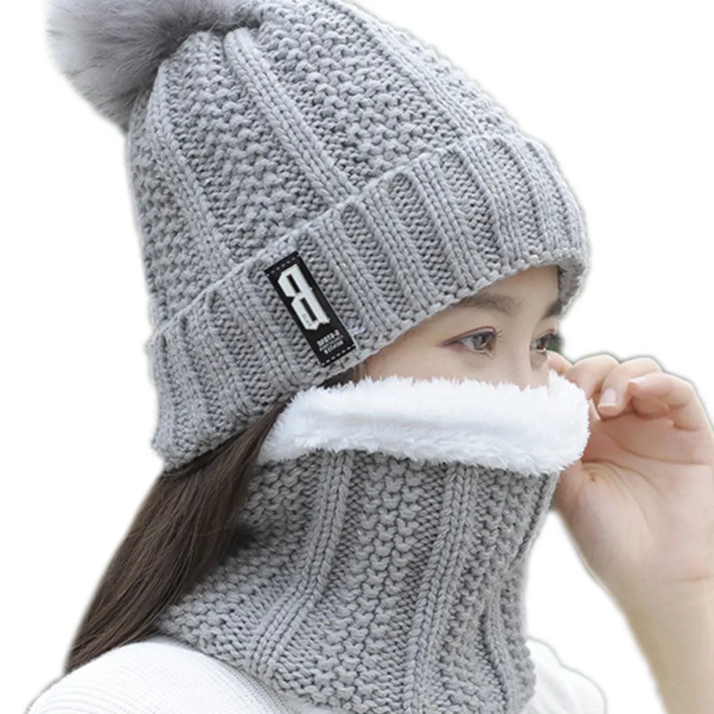 Brand Winter knitted Beanies Hats Women Thick Warm Beanie Skullies Hat Female knit Letter Bonnet Beanie Caps Outdoor Riding Sets