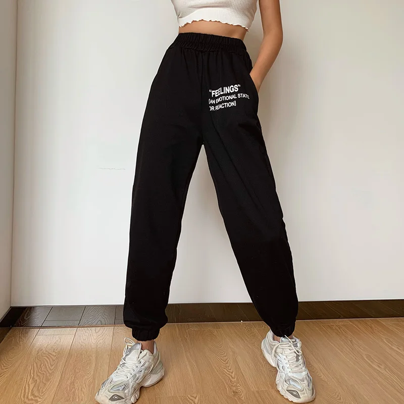 

2021 Women Active Bottom Sweatpant High Waist Letter Sporty Gym Athletic Fit Jogger Pants Casual Loose Lounge Harem Trousers