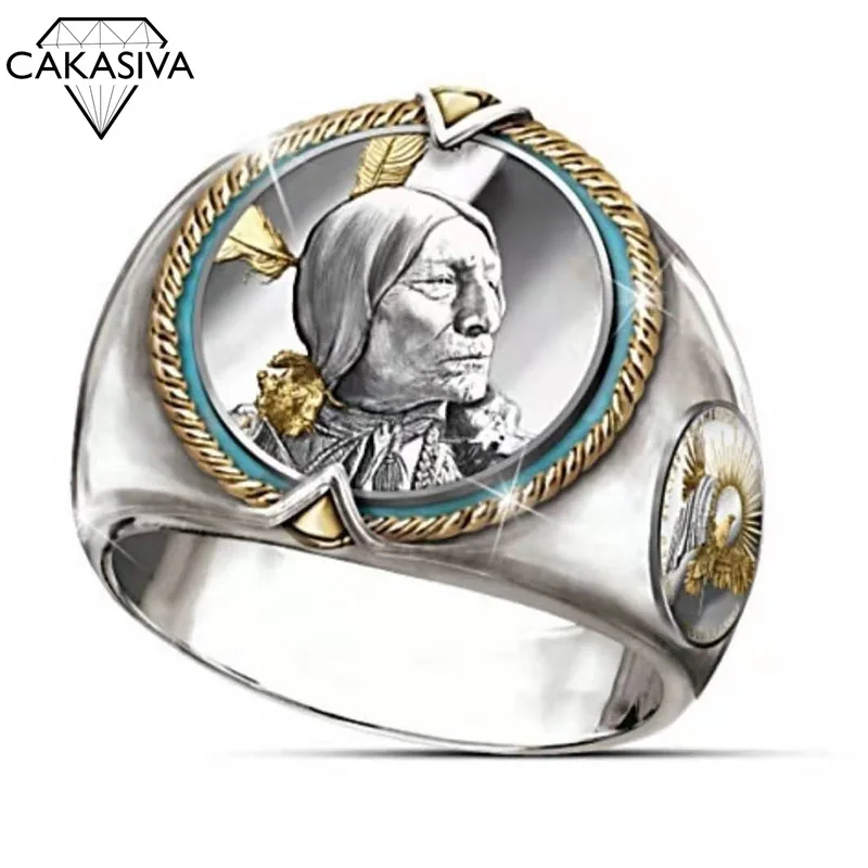 

Indian Chief Hip Hop Pirate Eagle Ring Western Ethnic Cowboy Style Ring for Men Vintage 925 Silver Jewelry Wholesale size 6-13