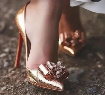 

Plus size silver / gold glitter stud bow pointed shoes