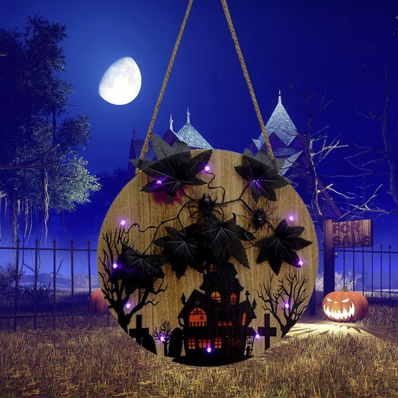 Halloween Maple Leaf Haunted House Glowing Front Door Hanger Decor Entryway Wall Hanging Craft Festival Element Home | Дом и сад