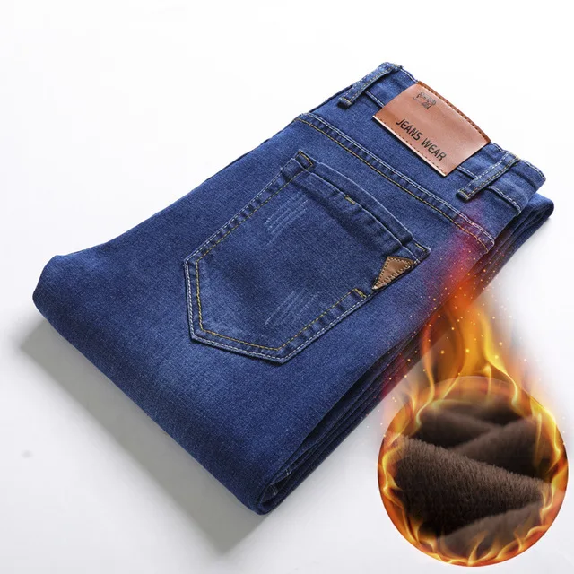 Новое поступление, мужские теплые джинсы высокого качества от известного бренда, осенне-зимние джинсы из плотного флиса, мужские джинсы, длинные брюки, джинсовые штаны