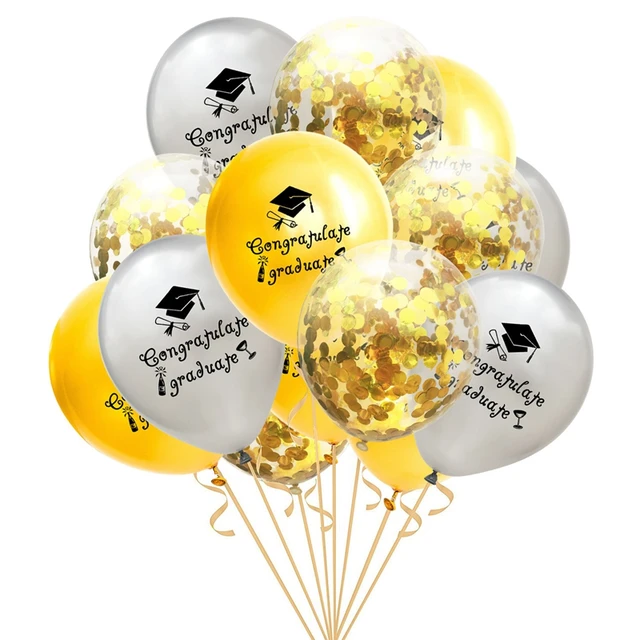 1-15pcs Graduation Balloons Gold Silver Black Latex Balloon Confetti Ballons 2022 Congratulation Grad Party Decoration Supplies S01-15pcs