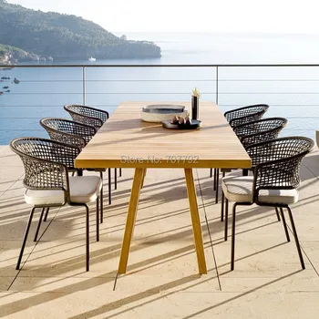

Rope outdoor garden table and chairs wooden dining table furniture