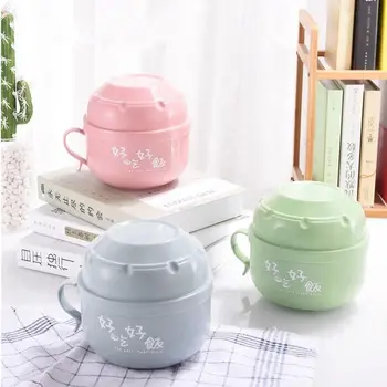 

Stainless Steel Instant Noodle Bowl Soup Bowl Chopsticks Set with Lid Double Insulation Lunch Box Student Female Instant Noodle