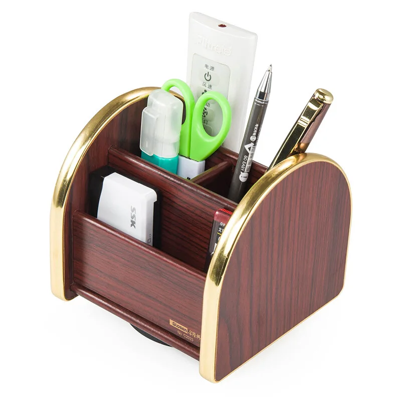 

Desk Storage Box Wood Pen Holder Multi-function Desk Office Supplies Stationery Pen holders New Rotate Glosen C2033
