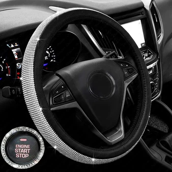 

Diamond Steering Wheel Cover With Bling Bling Crystal Rhinestones Anti-Slip Wheel Protector Cover New