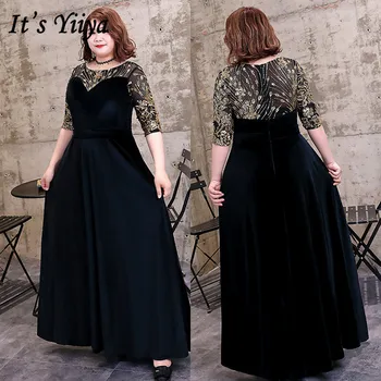 

It's Yiiya Formal Dress O-Neck Sequined Vintage Plus Size Solid Evening Dress 2020 DX011 Half Sleeve Illusion Robe De Soiree