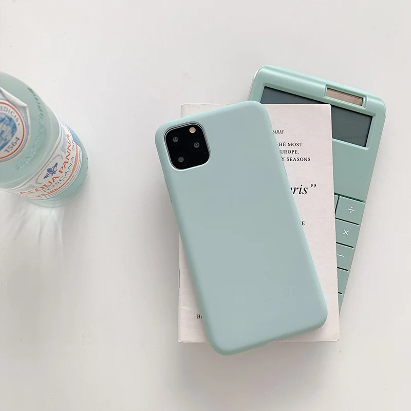 Полночный зеленый жидкий силиконовый чехол для телефона для iphone 11 11Pro Max X XR XS Max 7 8 Plus матовый чехол для телефона защитный чехол - Цвет: Небесно-голубой