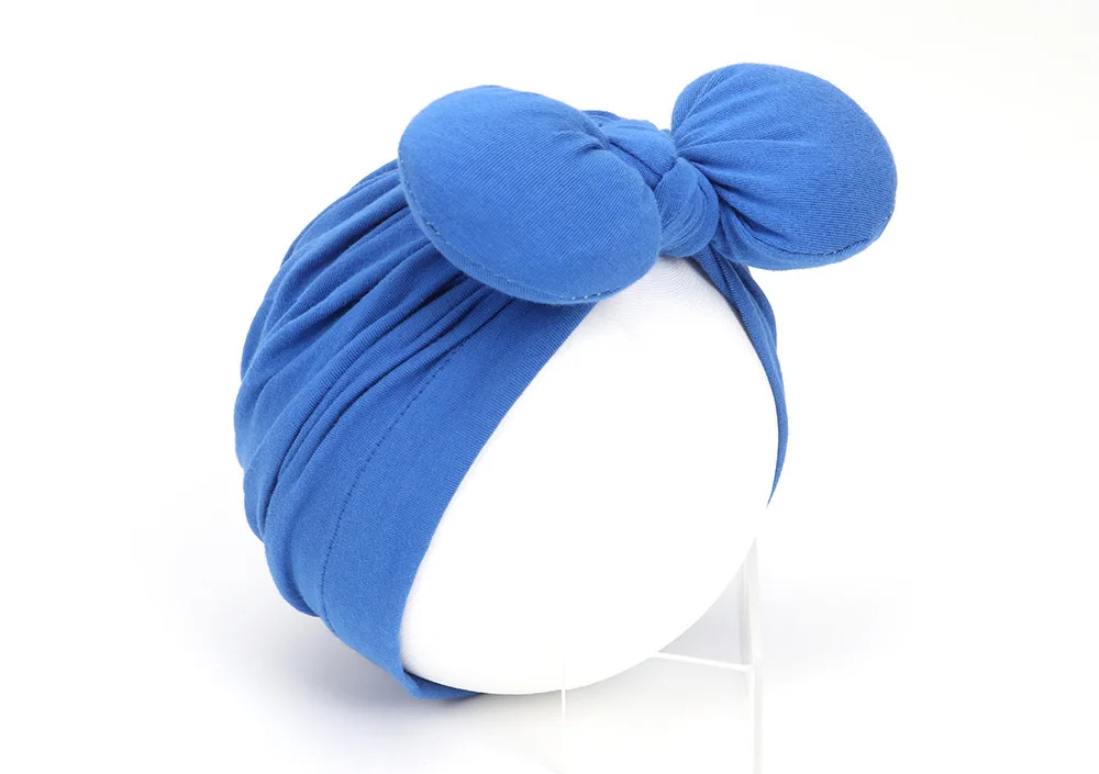 Детская зимняя шапка для мальчиков и девочек, мягкая теплая шапка бини кроличьи ушки с бантом галстуком-бабочкой хлопковые Шапки фоны для съемки новорожденных детей Повседневное теплый тюрбан Кепки - Цвет: Royal Blue