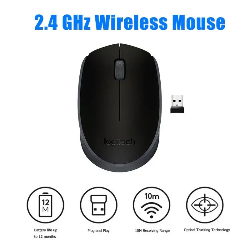 Logitech M171 2,4 ГГц USB Беспроводная мышь 1000 dpi эргономичная оптическая мышь для дома и офиса портативная беспроводная мышь для ноутбука ПК